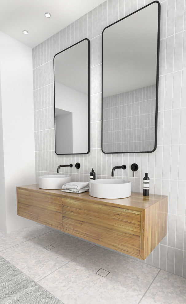 22" W X 48" H Radius Corner Stainless Steel Framed Mirror, Black