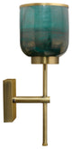 Jaime Young Vapor Single Sconce, Antique Brass and Aqua Metallic Glass