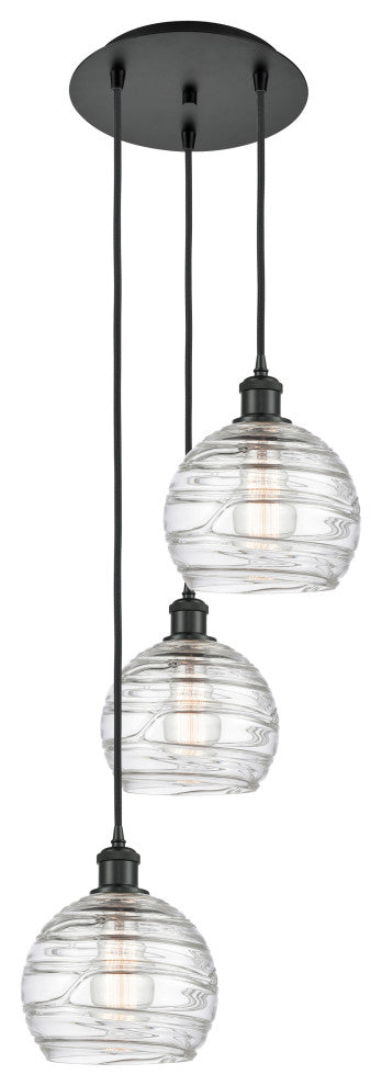 Athens Multi-Pendant, Matte Black, Clear Deco Swirl