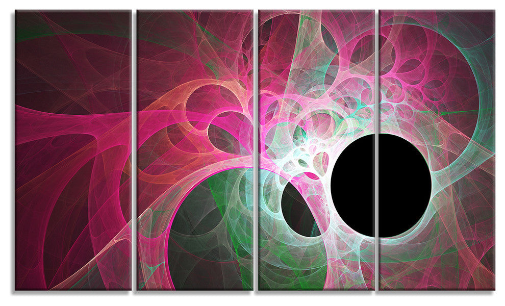Pink Fractal Angel Wings, Abstract Wall Art Canvas, 48"x28", 4 Panels