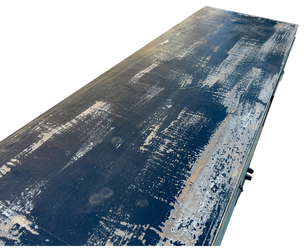 Distressed Black Rim Light Blue Doors Credenza Sideboard Console Table Hws4358