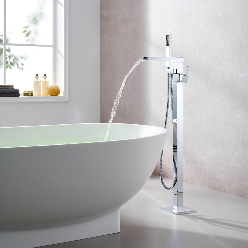 Camino Single Lever Handle Freestanding Floor Mounted Tub Filler, Polished Chome