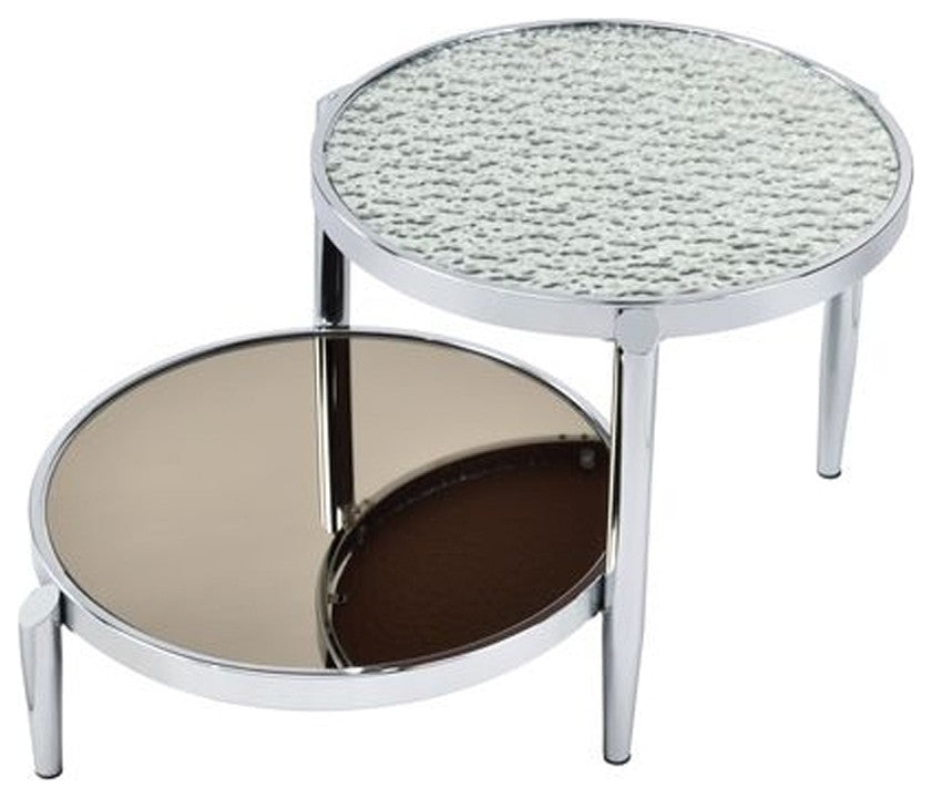Benzara BM262116 Twin Top Coffee Table With Tubular Rounded Legs, Silver