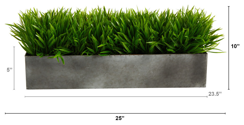 25" Wild Grass Artificial Plant, Metal Planter