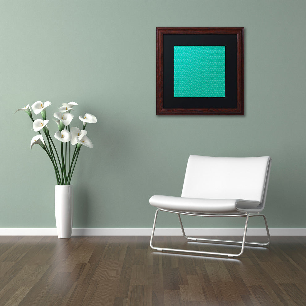 Hello Angel ''Teal Diamonds'' Art, Wood Frame, Black Mat, 16x16