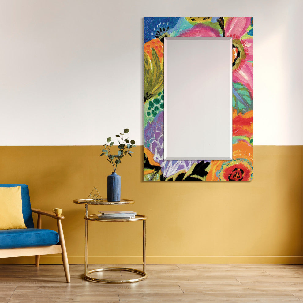 "Secret Garden Floral II" Leaner Mirror on Tempered Art Glass, 48" X 32"