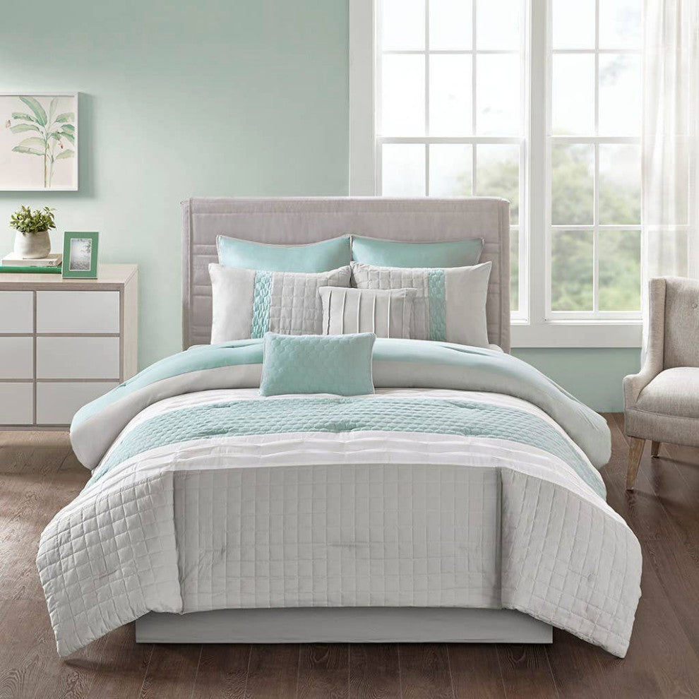 510 Design Tinsley Seafoam Blue/Grey Colorblock Comforter Set, Cal King