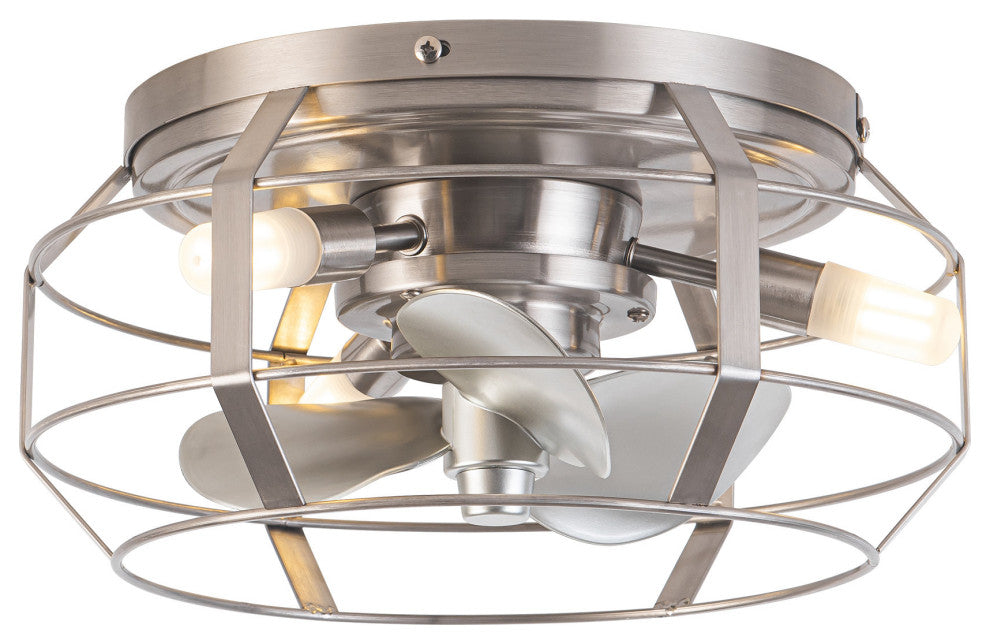 12 in Satin Nickel Hallway Flush Mount Ceiling Fan with Light Kit and Remote