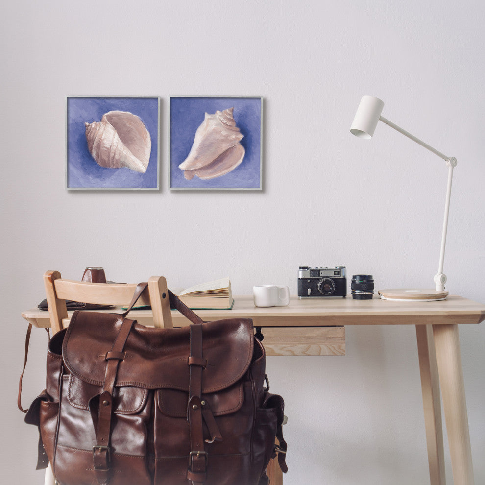 Simple Classic Seashell Conch Still Life Painting, 2pc, each 12 x 12