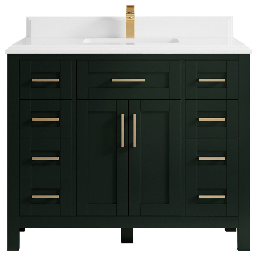 Cambridge 42 Single Sink Bath Vanity in Dark Forest Green 1.5" White Quartz
