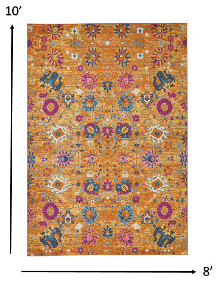 8 x 10 Sun Gold and Navy Distressed Area Rug