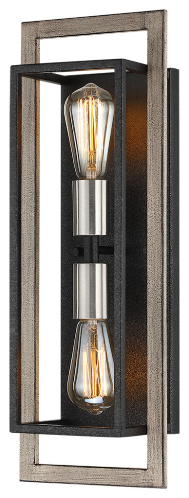 Black/Wood Tone Dimmable Rustic Farmhouse Wall Sconce, 20.1" H