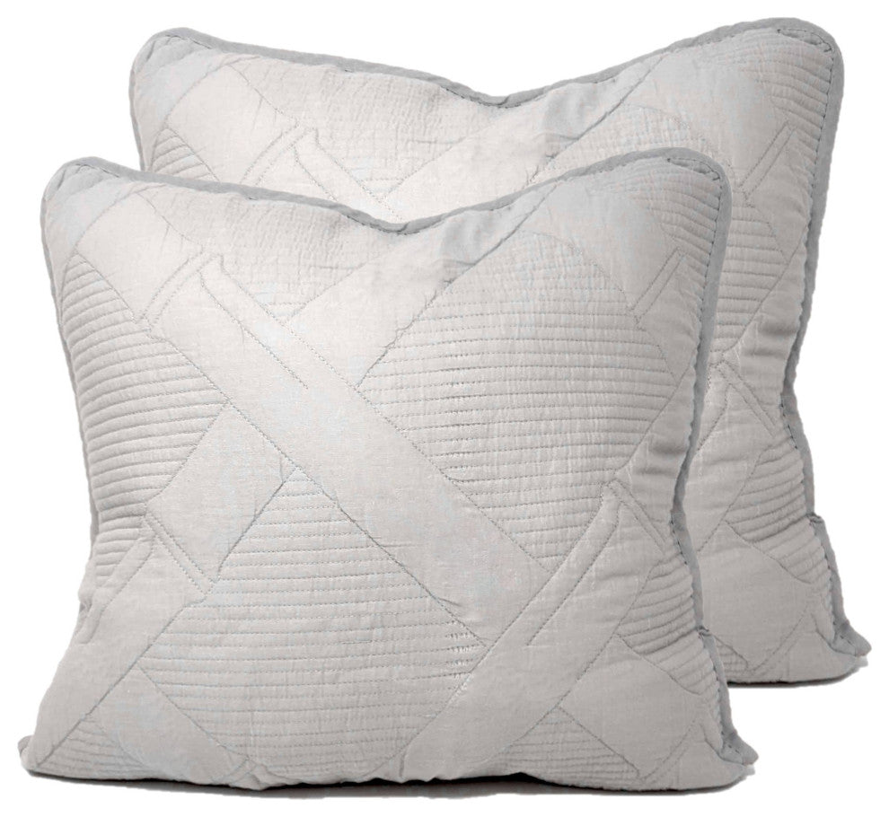 Light Grey Silver Diamond Pastel Cotton Bedspread Set, 18 X 18