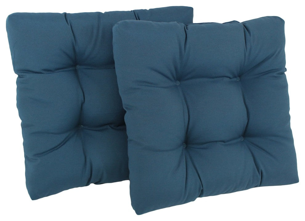 19" Squared Twill Tufted Dining Chair Cushion, Set of 2, Indigo
