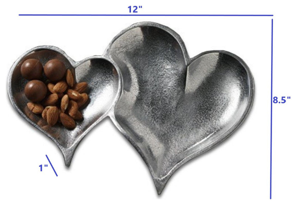 Two Section Textured Silver Heart Shaped Tray