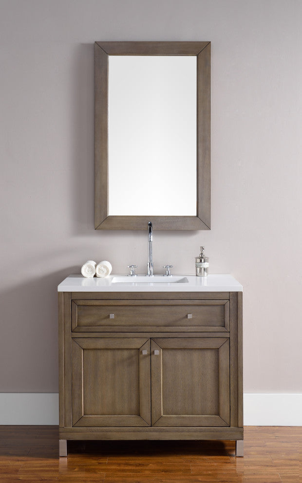 James Martin 305-V36-WWW-3CAR Chicago 36" Vanity with Carrara Marble Top