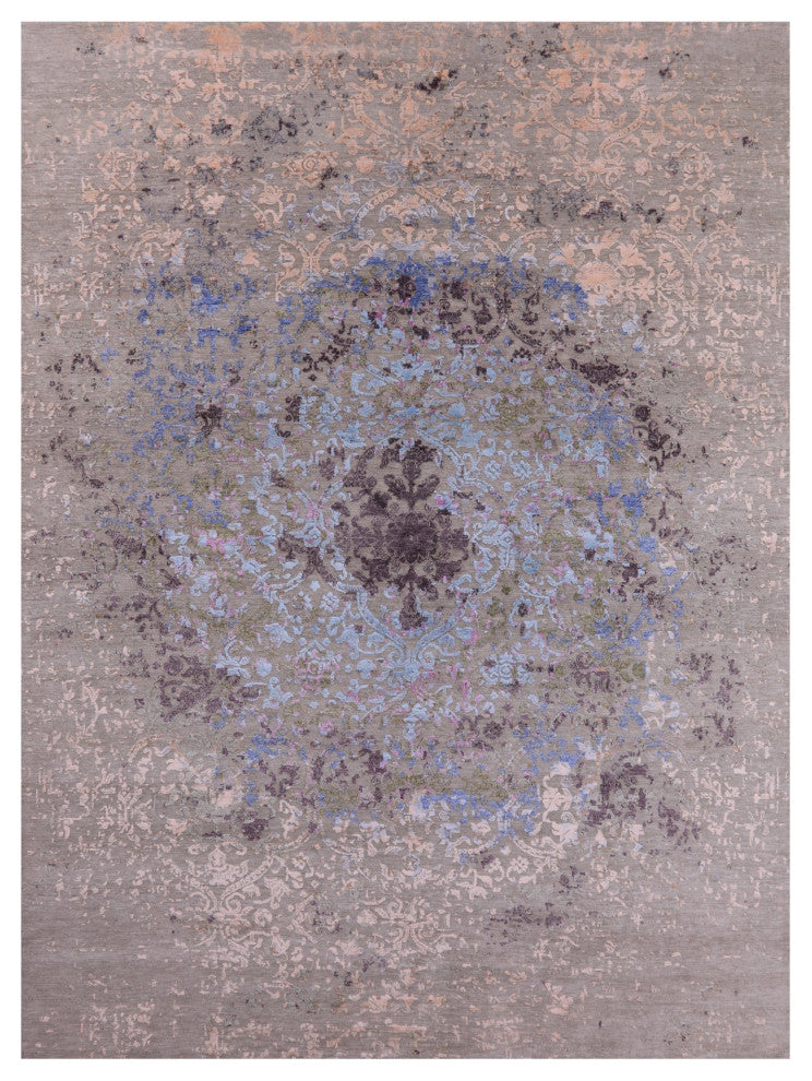 8' 11" X 12' 1" Wool and Silk Modern Hand Knotted Rug Q9259
