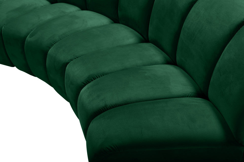 Infinity Channel Tufted Velvet Modular Chair, Green, 7 Piece