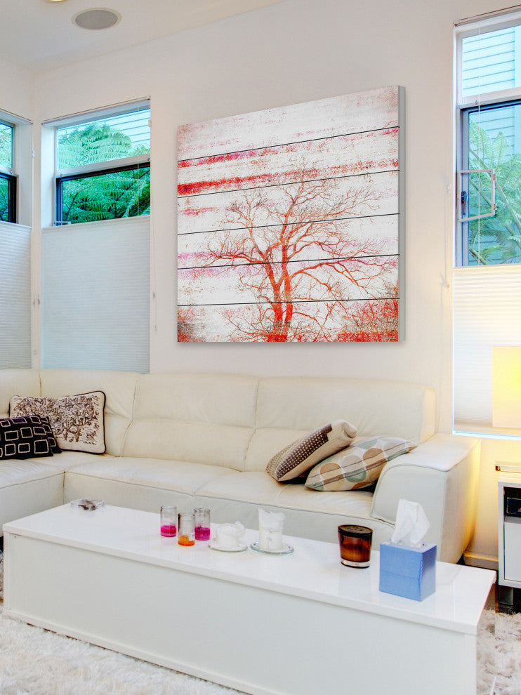 "Orange Tree" Print on White Wood, 40"x40"