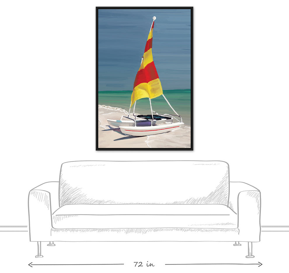 Colorful Sailboat Wall Art, 32"x48", Floating Frame Canvas