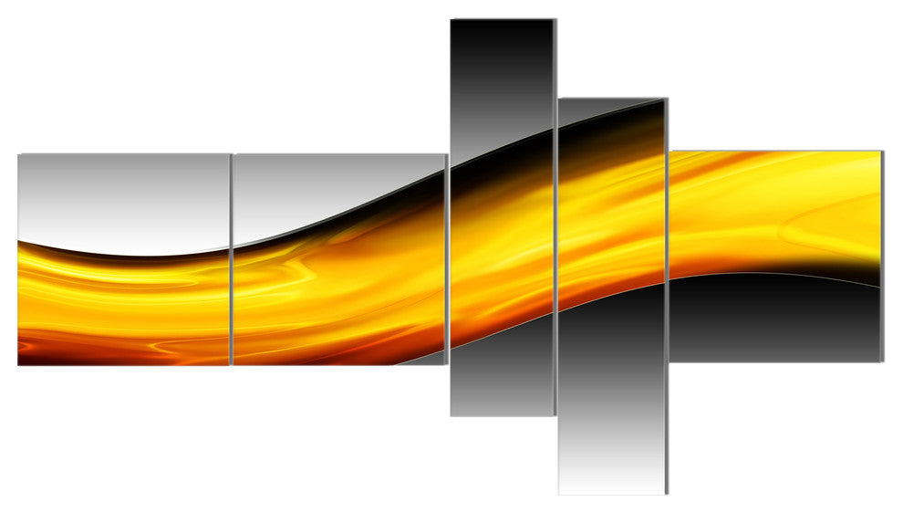 Wave of Golden Lava, Abstract Canvas art print, 60"x32", 5 panels