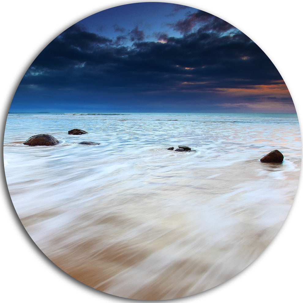 White Waves Over Moeraki Boulders, Seashore Photo Round Wall Art, 11"