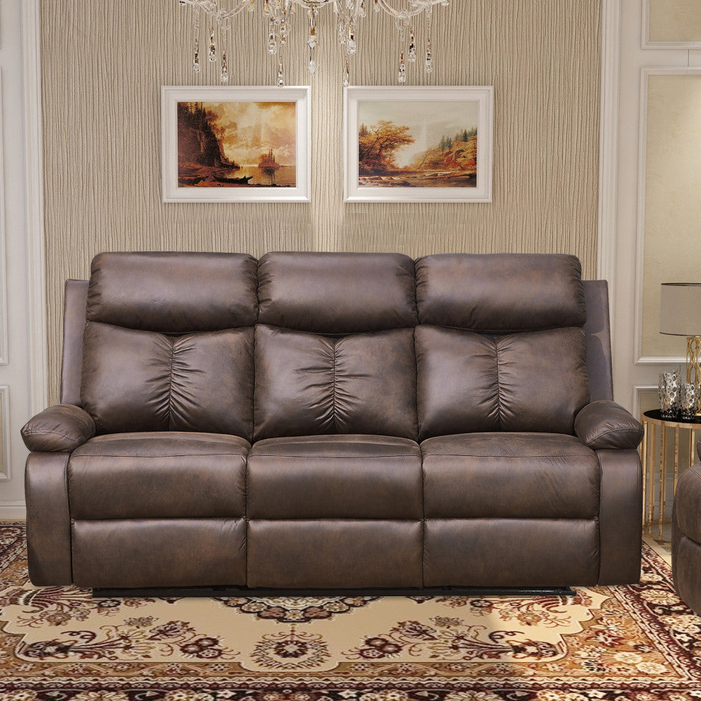 Betsy Furniture Microfiber Reclining Sofa, Brown