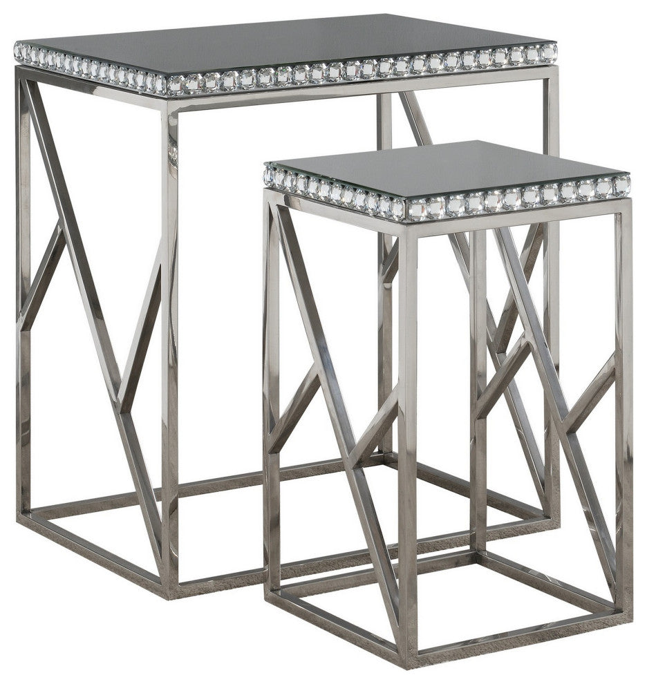 Benzara BM282031 Modern Nesting Side Tables, Glass, Metal, 2-Piece Set, Gray