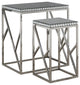Benzara BM282031 Modern Nesting Side Tables, Glass, Metal, 2-Piece Set, Gray