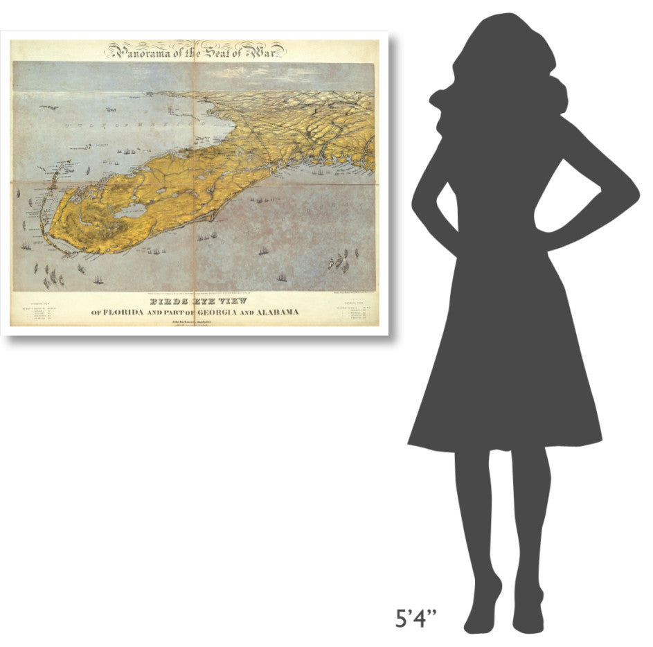 "Florida and Part of Georgia and Alabama, 1861" Print by John Bachmann, 42"x33"