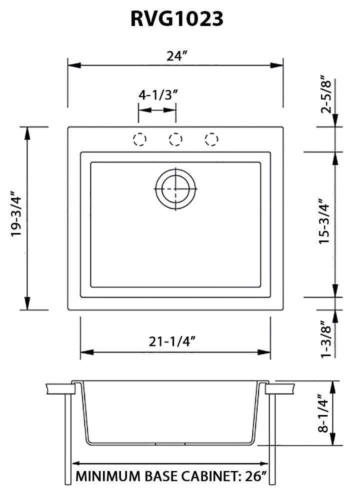 23-inch inch Dual-Mount Granite Composite Sink - Midnight Black - RVG1023BK