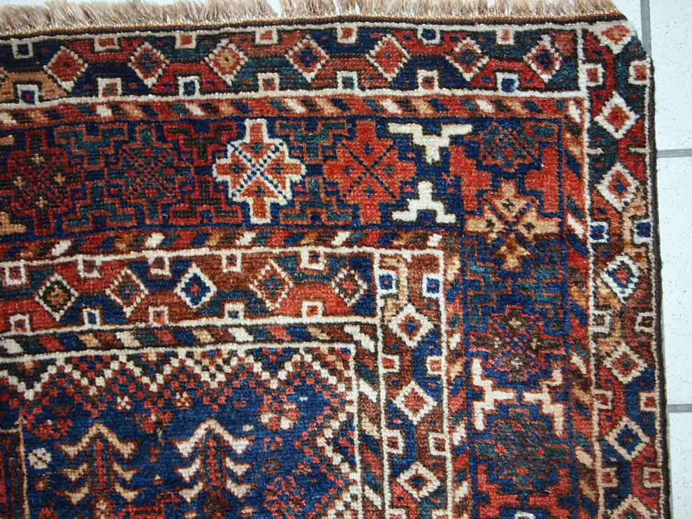 Handmade antique Persian Khamseh rug 6' x 6.4' (156cm x 194cm) 1900s