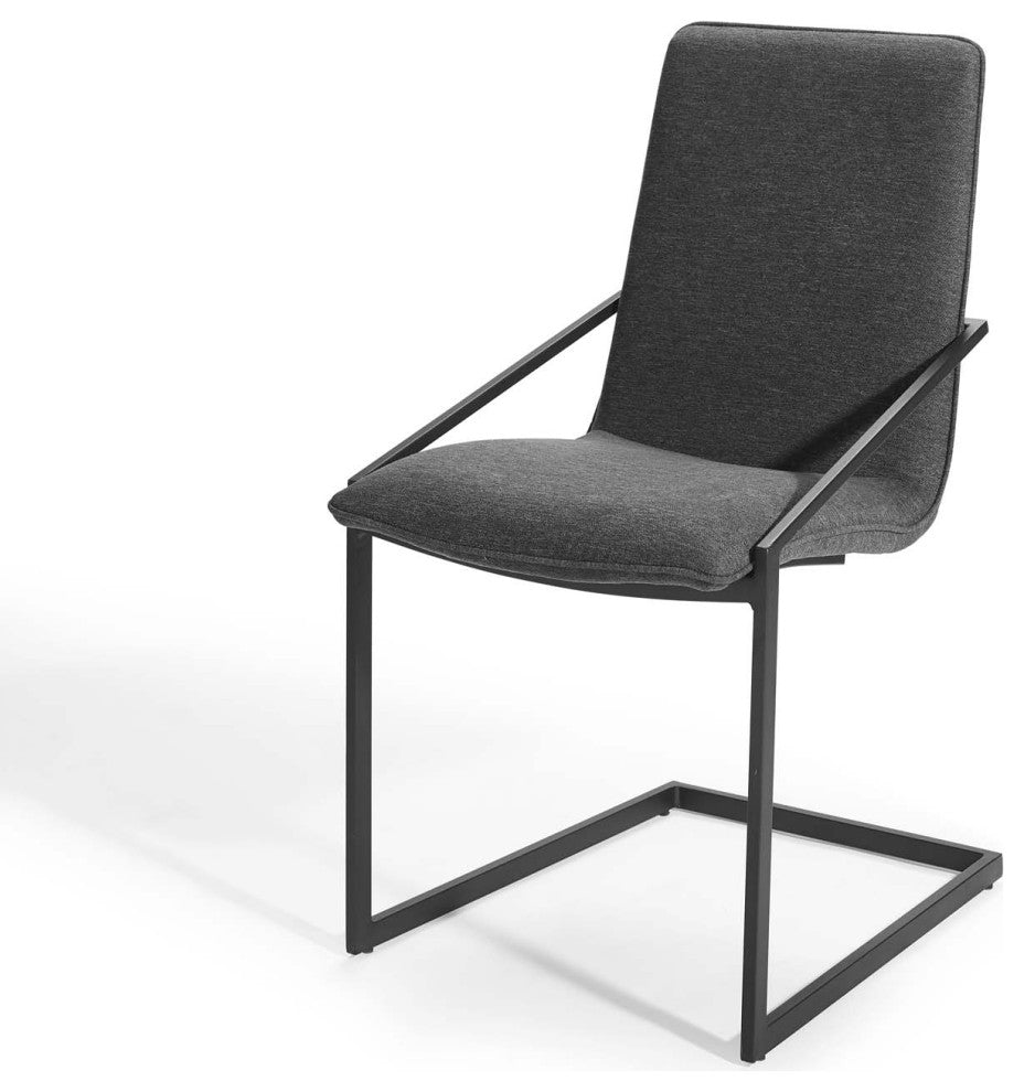 Side Dining Chair, Fabric, Metal, Black Gray, Modern, Bistro Restaurant