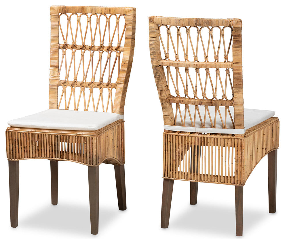 Sullivan Modern Bohemian Natural Brown Rattan 2-Piece Dining Chair Set
