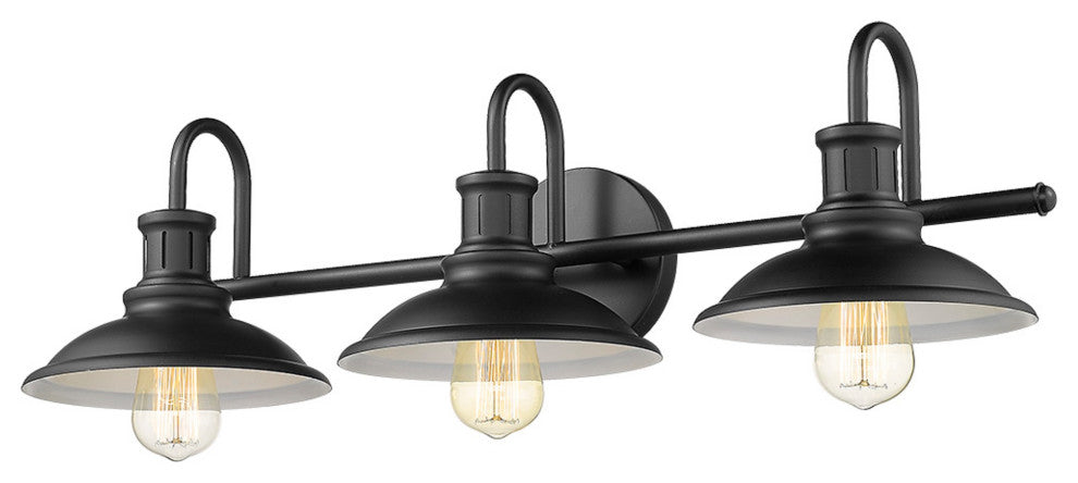 3 Light Retro Bath Vanity Bar in Matte Black