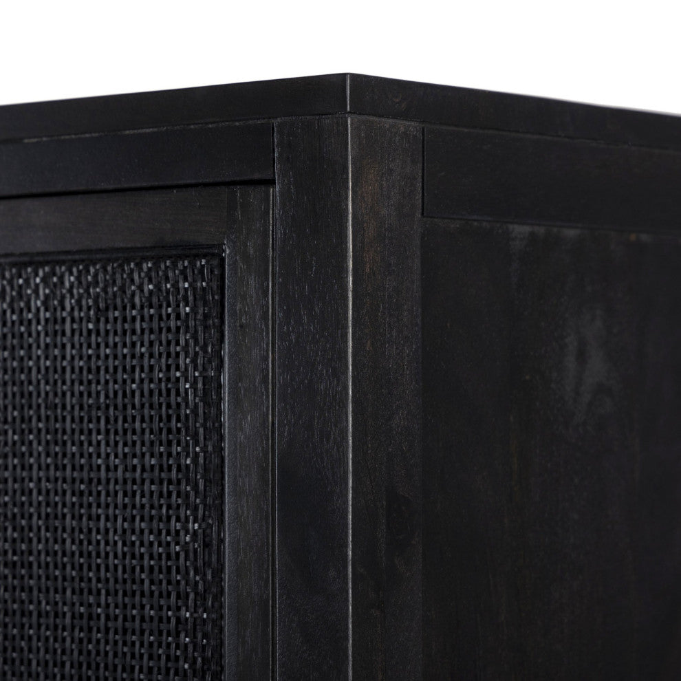 Caprice Narrow Cabinet Black Natural Cane, Black Wash Mango, Gunmetal