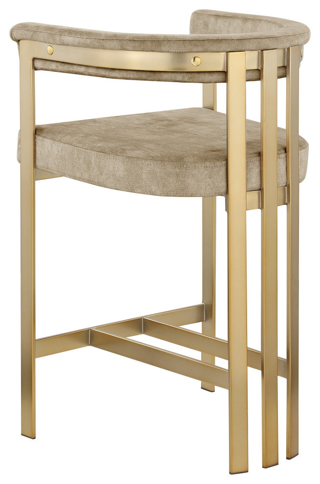 Marcello Upholstered Counter Stool, Beige, Velvet, Brushed Brass