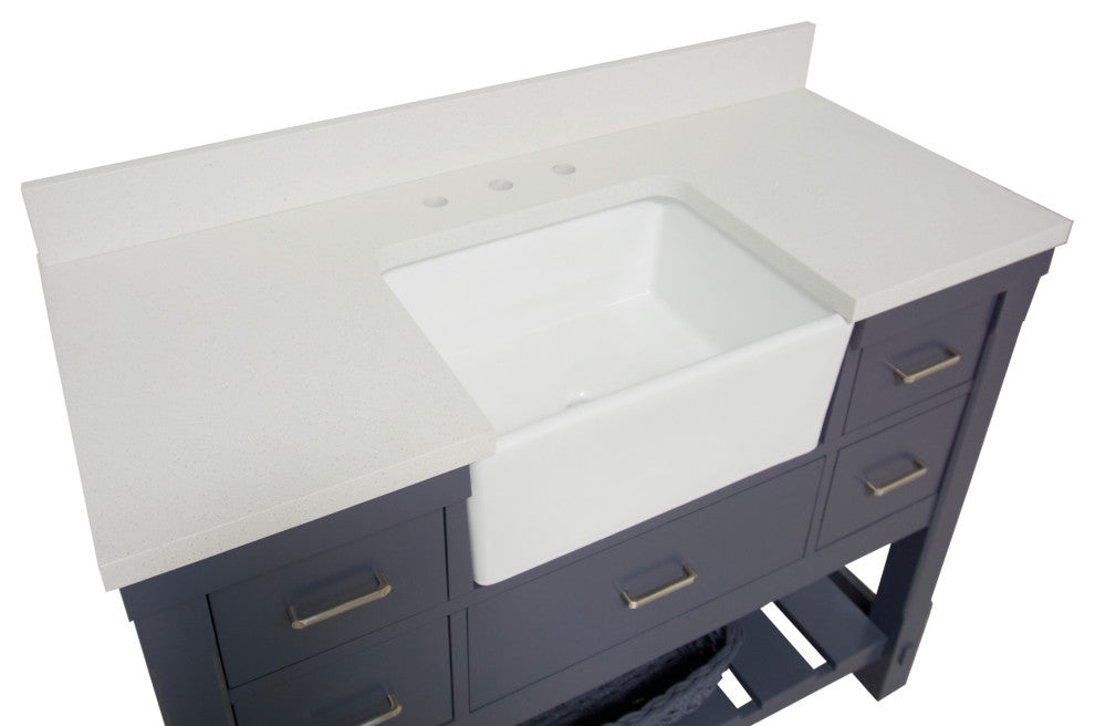 Charlotte 48" Bathroom Vanity, Marine Gray, Quartz