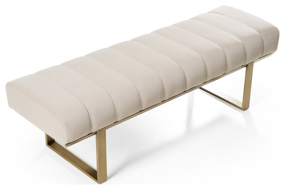 Modrest Robles Modern Beige Fabric + Antique Brass Dining Bench