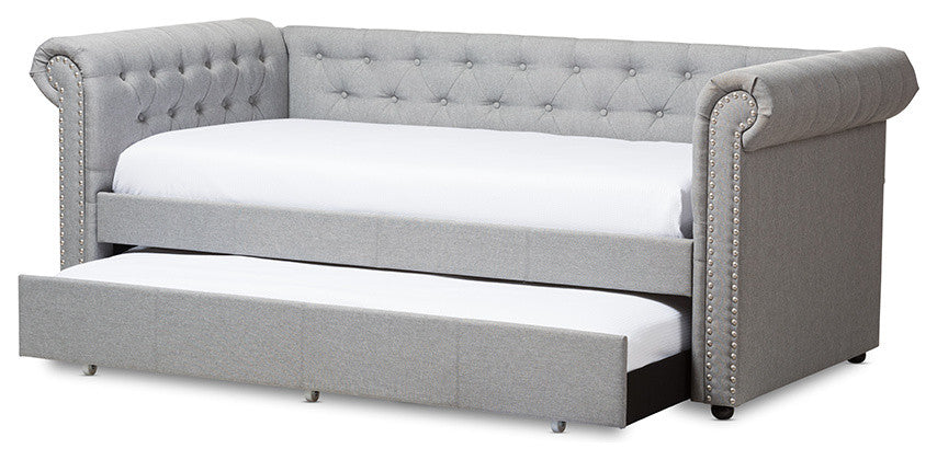 Mabelle Modern Gray Fabric Trundle Daybed