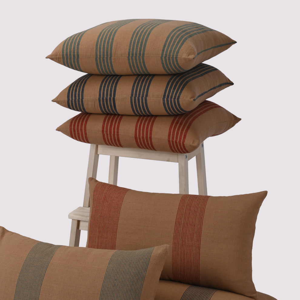 Modern Simplicity Brown Pin-Striped Lumbar Pillow, Blue