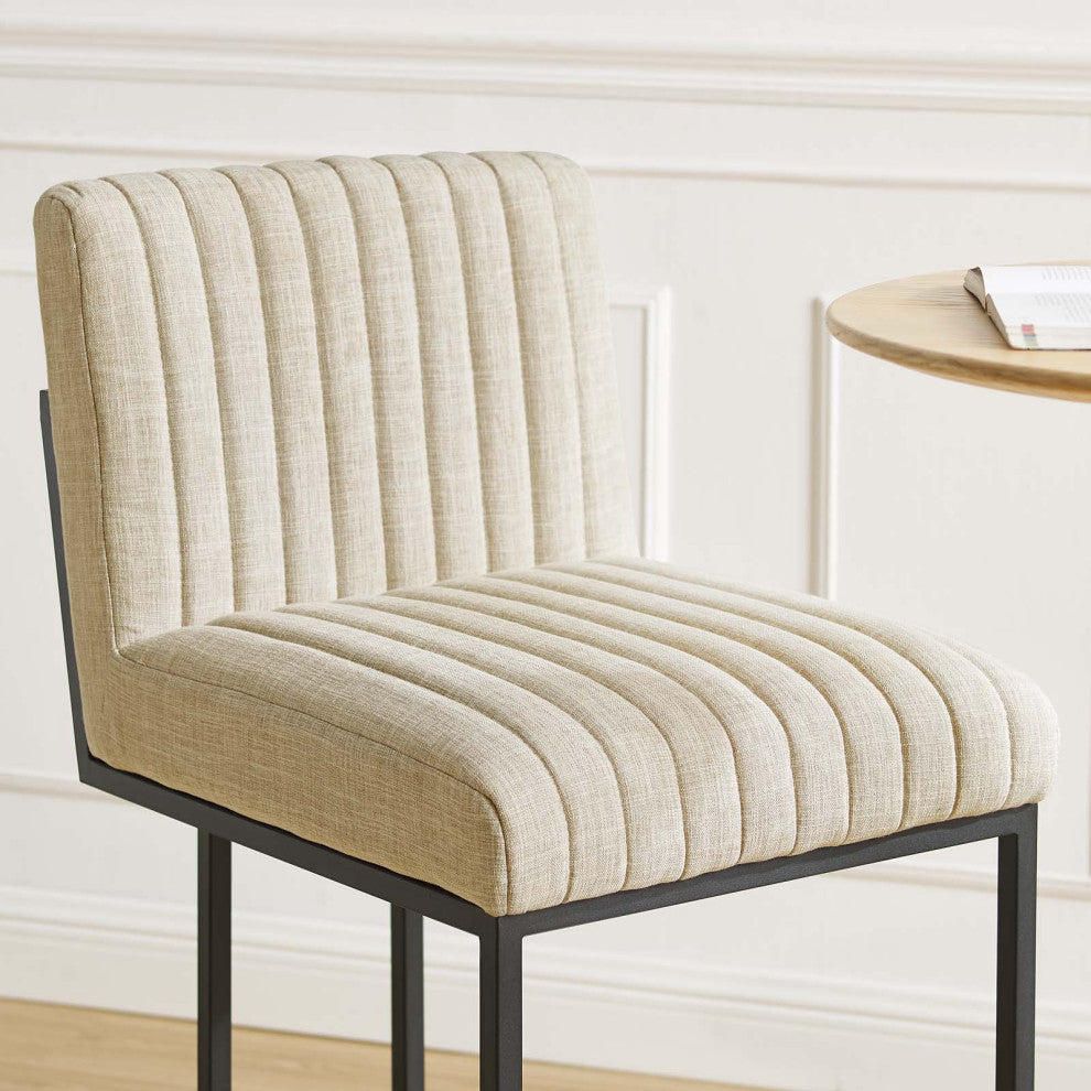 Tufted Bar Stool Chair Barstool, Fabric, Metal, Beige, Modern, Bar Pub Bistro