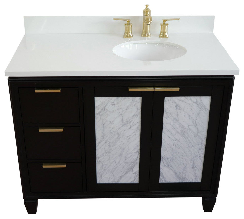 43" Single Vanity, Black Finish With White Engineered Stone Top