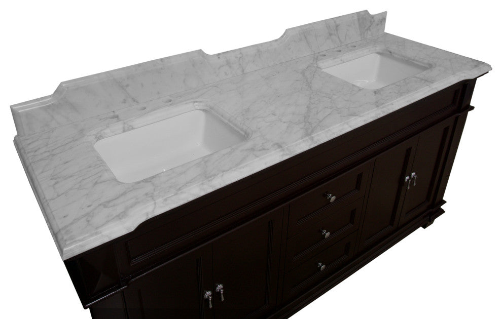 Elizabeth 72" Double Bathroom Vanity, Chocolate, Carrara Marble