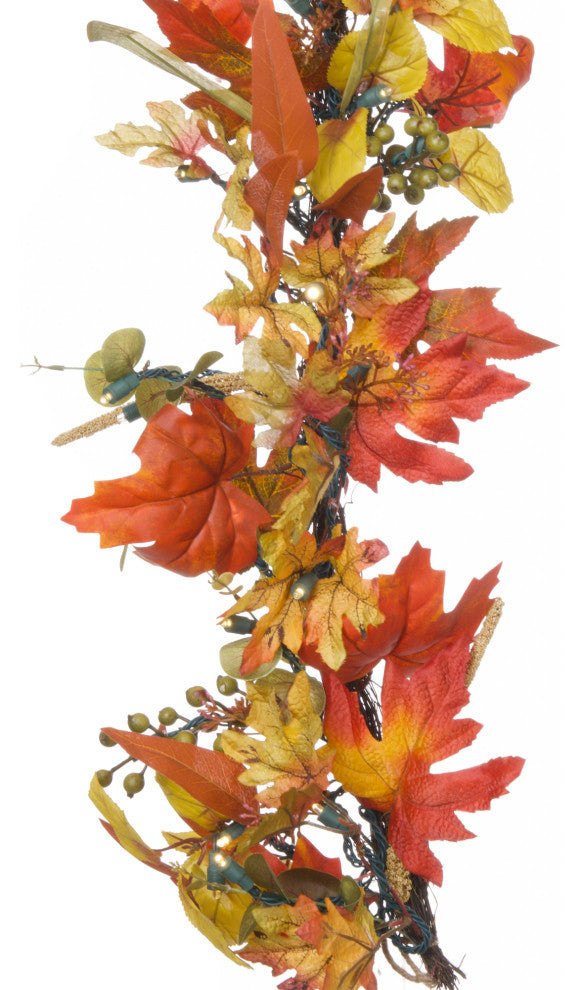 9' Artificial Garland with Lights, Fall Harvest Leaf