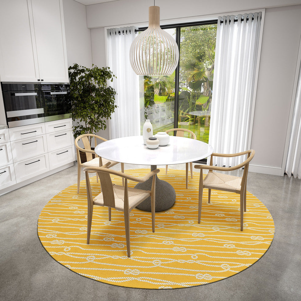 Indoor/Outdoor Harbor HA7 Gold Machine Washable 8' x 8' Round Rug