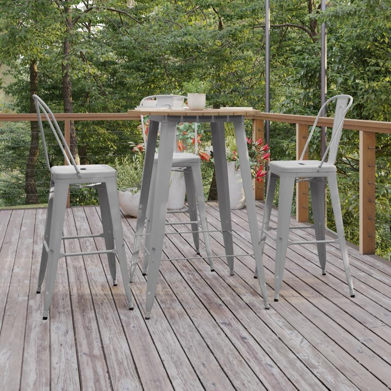 Declan Commercial Indoor/Outdoor Round Bar Top Table, 30", Brown/Silver