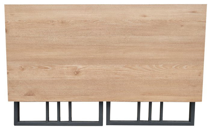 Modern Desk, Metal Frame With Slatted Accent & Collapsible Hinged Top, White Oak