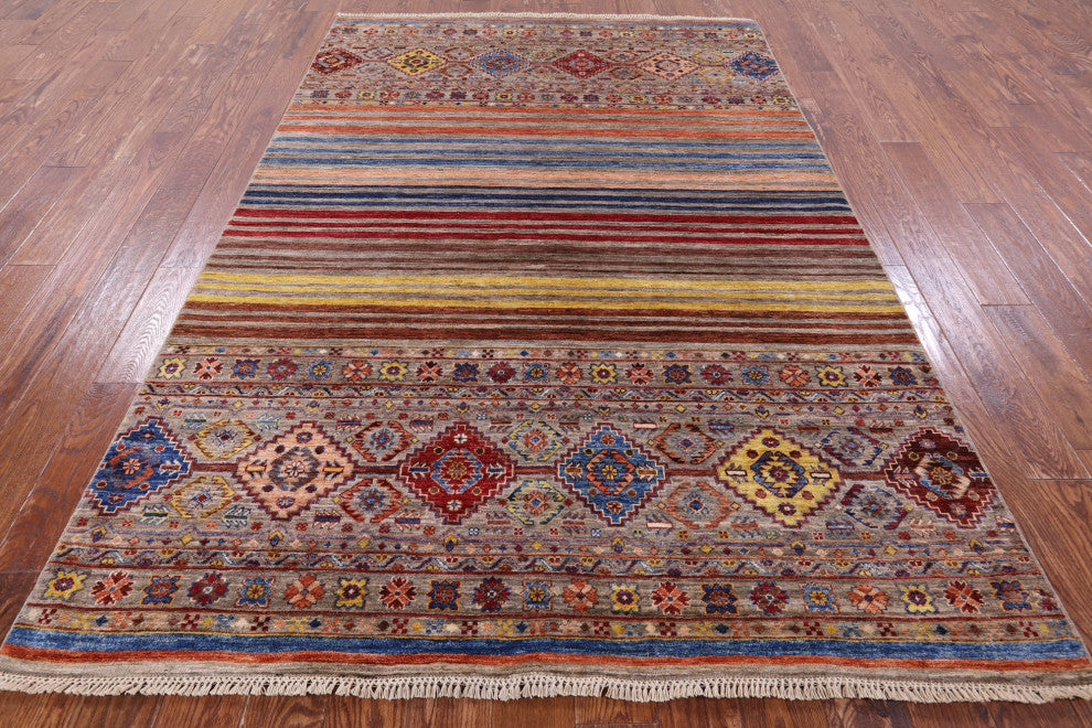 5' 8" X 8' 3" Super Kazak Khorjin Hand-Knotted Rug Q7643