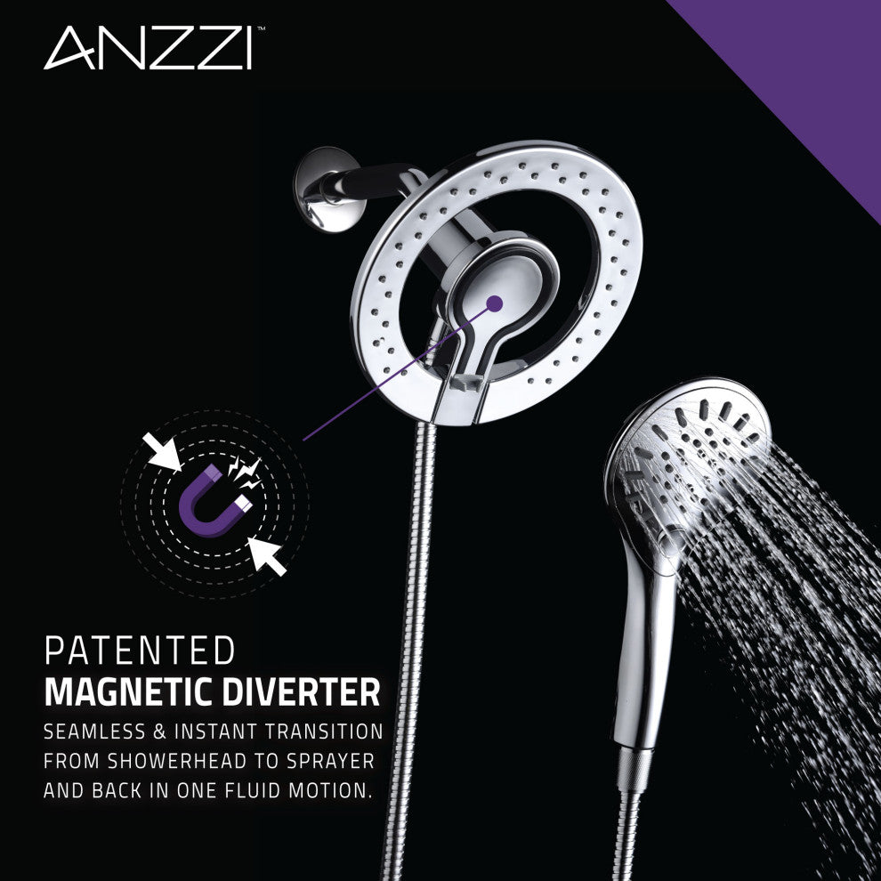 Valkrie 3-Spray Dual Wall Mount Fixed and Handheld Shower Head, Polished Chrome